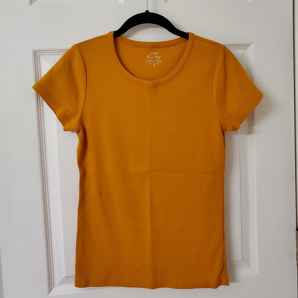 J. Crew Mustard Fine Rib Cotton Tee In Medium